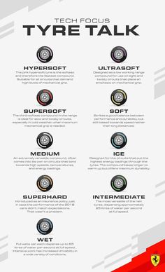 the info sheet shows all different types of vehicles and their names in red, white and black