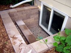 a snake crawling in the corner of a brick wall next to a door and window