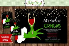 the grinch party is set up with wine glasses and sparklers on black paper