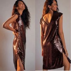 Kara Sequined Mini Dress By Maeve At Anthropologie In Wine. Featuring All-Over Sequin Embellishments, This Mini Dress Catches The Light For Plenty Of Dazzle & Shine. Depending On The Lighting, Color Changes From Rose Pink To Burgundy To Deep Copper To Chocolate Brown. Cap Sleeves -Lined -Deep Back V-Neckline -Side Slits Brown Sequin Dresses, Sequined Mini Dress, Sequined Dress, Sequin Midi Dress, Pleated Maxi Dress, Mini Slip Dress, Sequin Mini Dress, Anthropologie Dress, Anthropologie Dresses