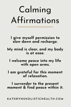 a poem written in black and white with the words calming affirmations on it