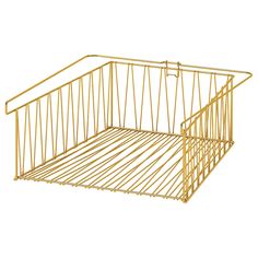 a golden wire basket on a white background