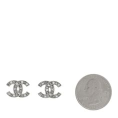 This is an authentic pair of CHANEL Baguette Crystal CC Earrings in Silver and Grey. These classic earrings are crafted of polished silver metal set with small crystals and baguettes. Cc Earrings, Small Crystals, Dior Jewelry, Oversized Bag, Versace Bags, Classic Earrings, November 13, Chrome Hearts, Wallet Fashion