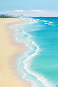 an oil painting of the ocean and beach