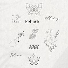 the back side of a white shirt with butterflies, flowers and words written on it