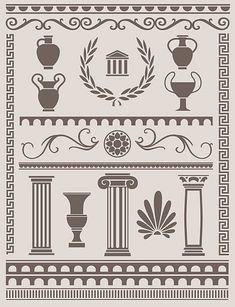 a set of ancient greek ornaments and design elements stock illustration, clip art, icon