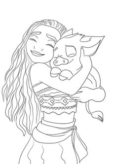 a drawing of a woman hugging a pig with her eyes closed and hair blowing out