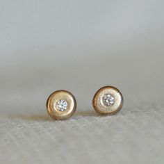 14k yellow gold, sterling silver and sparkly white diamond post earrings. I melted the little pebbles from a pieces of rich 14k recycled gold and Minimal Vanity, Pebble Earrings, Tiny Diamond Earrings, Handmade Gold Ring, Diamond Cluster Earrings, Precious Rings, Minimalist Studs, Gold And Silver Rings, Earrings Diamond