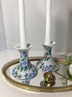 Vintage porcelain floral candle holders, Vintage ceramic floral print candle holder set, elegant floral taper candle holder set of 2. Height 4" Width 4" Printed Candles, Taper Candle Holder, Floral Candle, Taper Candle Holders, Candle Holder Set, Elegant Floral, Vintage Porcelain, Vintage Ceramic, Taper Candle