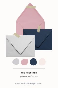 two envelopes with different colors on them and the text, the prepster polies perfection