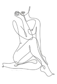 a line drawing of a woman sitting on the ground