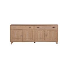 the sideboard is made from wood and has three doors, two drawers and one door