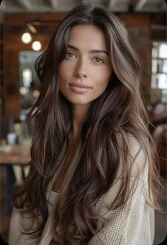 Best Brown Hair For Brown Eyes, Long Natural Wedding Hair, Brunette Haircut Medium Long Layers, 2024 Brunette Hair Cuts, Things To Do With Brown Hair, Best Long Hair Haircuts, Best Hair Color For Hazel Eyes Brunettes, Brunette Haircuts Long, Haircut Brunette Long