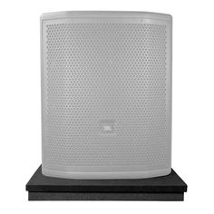 a large white speaker sitting on top of a black stand in front of a white background