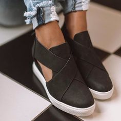 Vegan Leather Cut Out Sneakers With Hidden Heel. The Booties Run More True To Size. Wedge Height: 2 Inches Price Firm Wedge Heel Sneakers, Closed Toe Heels, Zipper Heels, Sneakers Women, Black Sandals Heels, Leather Wedge Sandals, Wedge Sneakers, Sneaker Heels, Leather Wedges