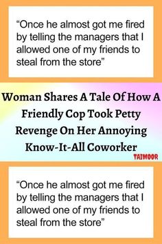 three different types of text on an orange and pink background with the words women share a tale of how a friendly cop took her