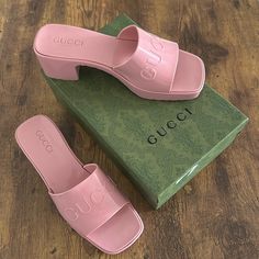 Gucci: Rubber Womens Platform 20/60mm Slide Sandals 38 Wild Rose Worn A Few Times. Comes With Box Size 9 Gucci Pink, Shoes Gucci, Wild Rose, Wild Roses, Gucci Shoes, Rose Color, Slide Sandals, Women's Shoes Sandals, Shoes Sandals