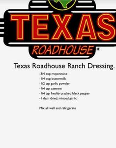 the texas roadhouse ranch dressing menu is shown in red and black, with an image of