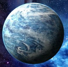 an artist's rendering of the planet in outer space, with stars around it