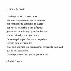 a poem written in spanish with the words gracias por todo and an image of