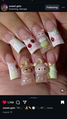 Sea Nails, Junk Nails, Hello Kitty Nails, Really Cute Nails, Acrylic Nails Coffin Short, Kawaii Nails, Cute Nail Art, Acrylic Nails Coffin, Cute Nail Designs