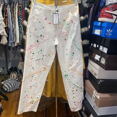 Dickies White Paint Splatter Pants Brand New Size:9 The Inside Tag Was Removed. Because The Waist Was Altered But Pant Was Never Worn Measurements: Waist- 15” Hip- 21” Inseam- 29” Casual Spring Pants With Paint Splatter, Spring Straight Leg Bottoms With Paint Splatter, Casual Paint Splatter Bottoms For Summer, Spring Cotton Bottoms With Paint Splatter, Casual Relaxed Fit Bottoms With Paint Splatter, Multicolor Paint Splatter Bottoms For Spring, Spring Multicolor Paint Splatter Bottoms, Fitted Cotton Bottoms With Paint Splatter, Spring Fitted Jeans With Paint Splatter