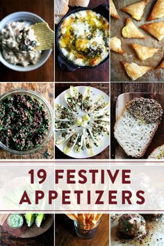 the cover of 19 festive appetizers, including breads and other foods