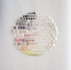 several different types of pearls arranged in a circle on a white surface, with one being surrounded by smaller beads