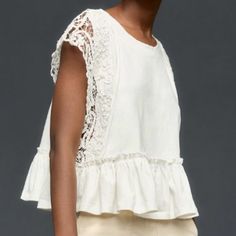 New With Tags! Size Medium Chic Spring Tops With Lace Trim, Casual White Crochet Lace Top, Casual White Lace Trim Top, Chic Cotton Lace Top With Lace Trim, Chic Tops With Lace Trim For Brunch, Chic Brunch Tops With Lace Trim, Chic Lace Trim Tops For Brunch, Chic Cotton Lace Top With Ruffles, Feminine Cotton Lace Top With Ruffles