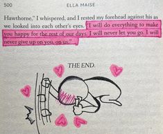 an open book with pink writing on it and hearts drawn on the pages in different colors