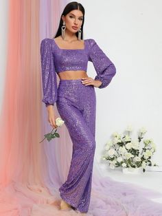 Product Code: FSWU9006 Embellishment: Sequin Fabric: 100% Polyester Back Style: Zipper Up Fully Lined: Yes Built-in Bra: No Available Color: Purple Stretch: Moderate Fits true to size Imported Model Information: Height: 5' 2" Bust: 33.5'' Waist: 24“ Hips: 35.5” wearing US size Small Purple Party Jumpsuit, Purple Bachelorette Outfit, Purple Sparkle Outfit, Purple Party Outfit, Purple Fashion Outfit, Purple Sequin Top, Outfit Fiesta, Mode Purple, Sequin Set