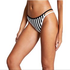 River Island High Leg Stripe Bikini Bottom Size: 8 Color: Black, White, Gold Bold, Shimmering Stripes Enliven These High-Cut Swim Bottoms Designed With Dual Skin-Showing Side Straps. High Cut Striped Design Good Detail In Between Black And White Stripes New With Tags "Nwt" Trendy White Swimming Bottoms, Chic Striped Stretch Swimwear, Resort Swimwear, Black And White Stripes, Black White Gold, Swim Suit Bottoms, Swim Bottoms, High Leg, High Cut