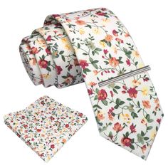 PRICES MAY VARY. Tie Size:2.4" (6cm) wide and 58" (147cm) long;Handkerchief 9 inches x 9 inches(23cm x 23cm);Tie clip:1.6 inches(4.1cm) Material: Made of high quality cotton and wool blend,Soft and comfortable to the touch. Classic design: With its timeless, minimalist design, this tie is versatile enough to complement any outfit, from formal occasions to everyday wear. Multiple Colors Available: This Tie provides a variety of colors and design styles to meet your different dressing needs. Wheth Elegant Multicolor Suit And Tie Accessories For Wedding, Elegant Multicolor Wedding Suit And Tie Accessories, Multicolor Suit And Tie Accessories For Formal Spring Events, Multicolor Suit And Tie Accessories For Spring Formal, Floral Print Suit And Tie Accessories For Summer Weddings, White Floral Print Suit And Tie Accessories For Summer, Summer Wedding Suit And Tie Accessories With Floral Print, Wildflower Tie, Floral Ties For Men