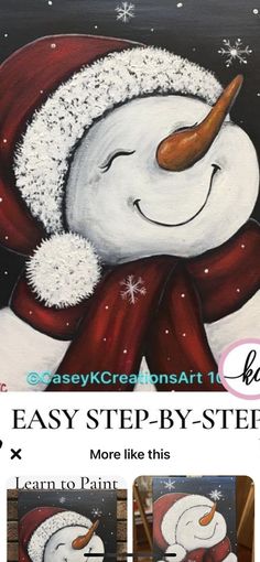 an easy step - by - step snowman painting with acrylic paint on canvas