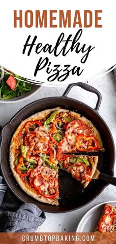 homemade healthy pizza in a cast iron skillet