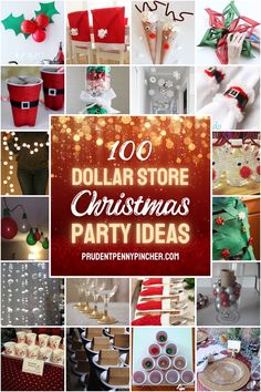 collage of christmas party items with the words 100 dollar store christmas party ideas