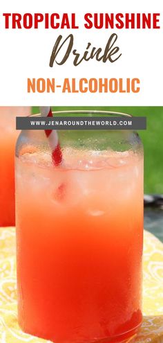 two glasses filled with watermelon drink sitting on top of a yellow table cloth