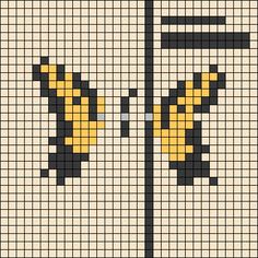 the back side of a cross stitch pattern with yellow and black squares on it, which are