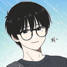 an anime character with glasses and a black t - shirt