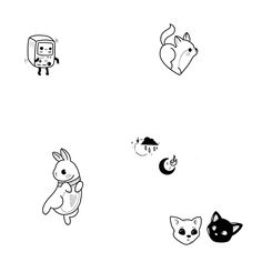 several cartoon animals are depicted in black and white