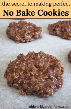 no - bake cookies with chocolate and walnuts on top