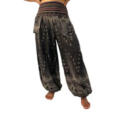 "Handmade Material: Organic Cotton Waist: Approx. 21\" to 42\" Hips: Approx. up to 27\" to 54\" Length: Approx. 39\" Material : 100% cotton Unisexual This Cotton Pant with Hand Embroidery has the adjustable waist with elastic and fits most sizes and is perfect for practising yoga , dancing and can be dressed up. WE GLADLY ACCEPT FREE RETURNS!!" Mantle Bookshelf, Thai Yoga, Embroidery Boho, Cotton Harem Pants, Pants Comfy, Elephant Pants, Pants Boho, Boho Jumpsuit, Festival Pants