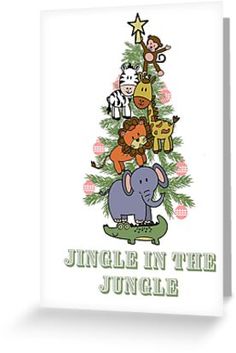 a christmas tree with animals and the words jungle in the jungle