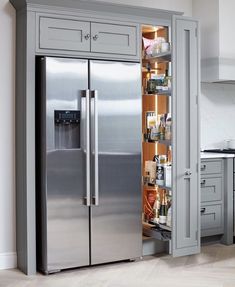 kitchen cabinets ideas over the fridge Modern Kitchen Storage, Pantry Ideas, Kitchen Pantry Design, Inspiration Kitchen, Remodel Inspiration, Diy Kitchen Storage