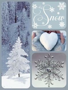 a snowflake is shown with the words snow written below it and an image of a white christmas tree