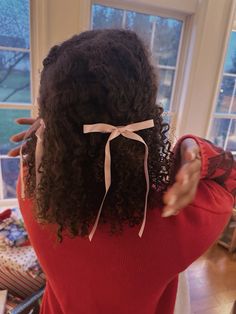 coquette holiday ribbons on curly hair christmas holiday bows ribbons pink Black Girls Curly Hair, Girls Curly Hair, Hair Christmas, Holiday Ribbon, Holiday Bows, Curly Girl, Pink Ribbon, Pink Bow