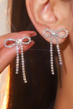 DESIGN FEATURES Product Type: Dangle Earrings Material: Rhinestone Embellishment: Bowknot Style: Fashionable Weight: 7.3g Butterfly Knot Drop Earrings For Party, Party Butterfly Knot Drop Earrings, All Rights Reserved, Design Features, Embellishments, Dangle Earrings, Sparkle, Silver, Design