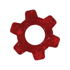 a red christmas wreath with snowflakes on it