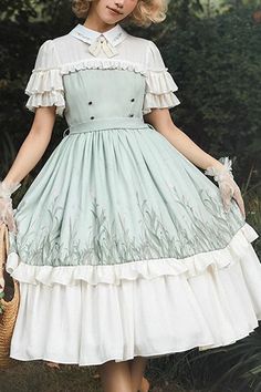 Fabric: Polyester Style types: Sweet Lolita Season: Spring, Summer, Autumn, Winter Include: Dress*1 (Any of the accessory is not included.) Size (IN) Bust Waist Sleeve Length Shoulder Width Length S 34.65 29.13 9.45 13.78 42.13 M 36.22 30.71 9.84 14.17 42.91 L 37.80 32.28 10.24 14.57 43.70 XL 39.37 33.86 10.63 14.96 44.49 Size (CM) Bust Waist Sleeve Length Shoulder Width Length S 88 74 24 35 107 M 92 78 25 36 109 L 96 82 26 37 111 XL 100 86 27 38 113 Style Types, Spring Summer Autumn Winter, Old Fashion Dresses, Alt Fashion, Vintage Style Dresses, Sweet Lolita, Fairy Dress, Fancy Outfits, Lolita Dress