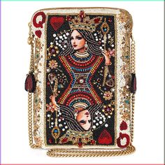 PRICES MAY VARY. Regal Design: Command attention with The Queen Mini Crossbody Handbag, featuring a couture queen of hearts playing card design meticulously crafted in beads, making it a true masterpiece that exudes regal charm and sophistication. Enviable Style: Prepare for admiration and envy wherever you go, as this mini handbag is sure to turn heads and spark conversations with its exquisite detailing and unique design. Versatile Wear: Enjoy the convenience of our removable crossbody chain strap, allowing you to effortlessly transition from day to night while keeping your hands free for royal tasks and activities. Functional Elegance: Stay organized with ease thanks to the practical interior layout, including an inside pocket and a back pocket, providing ample space for your essentials